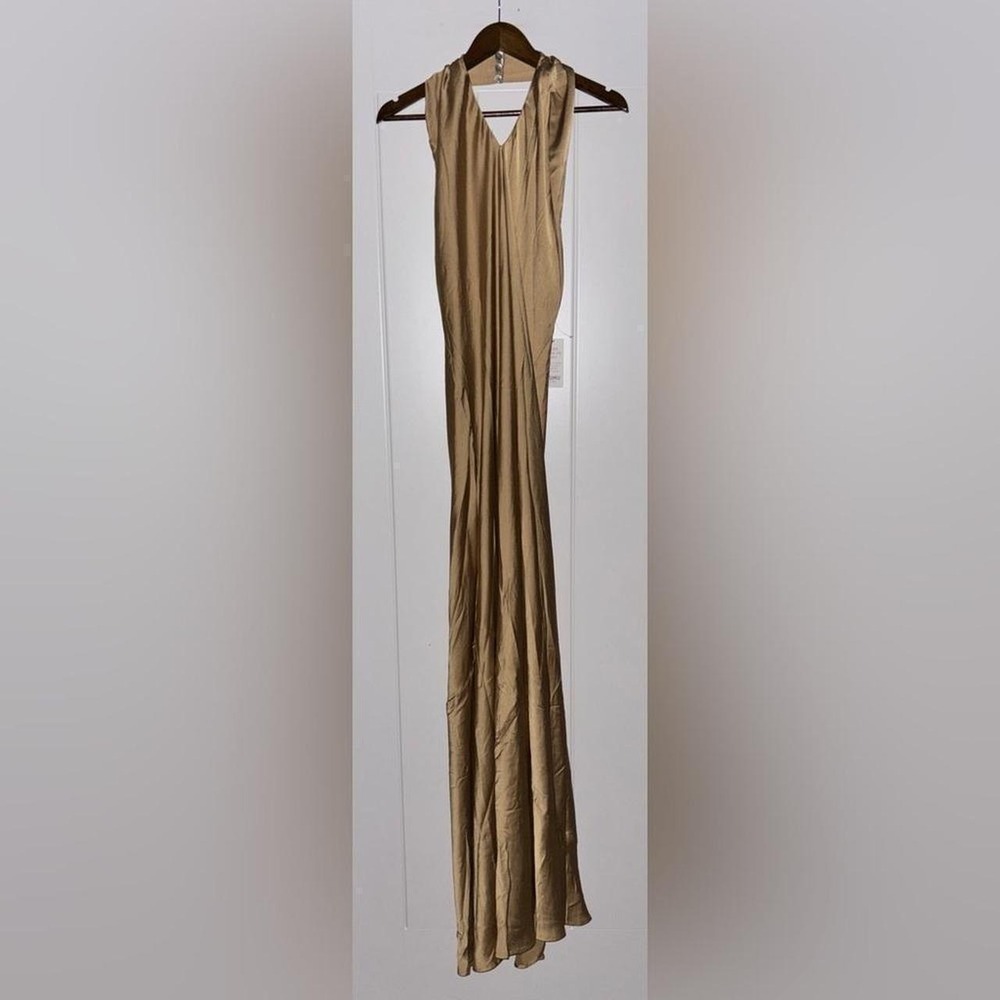 Show Me Your Mumu Jasmine Halter Maxi Dress Rose Gold Luxe Satin XL NWT Formal